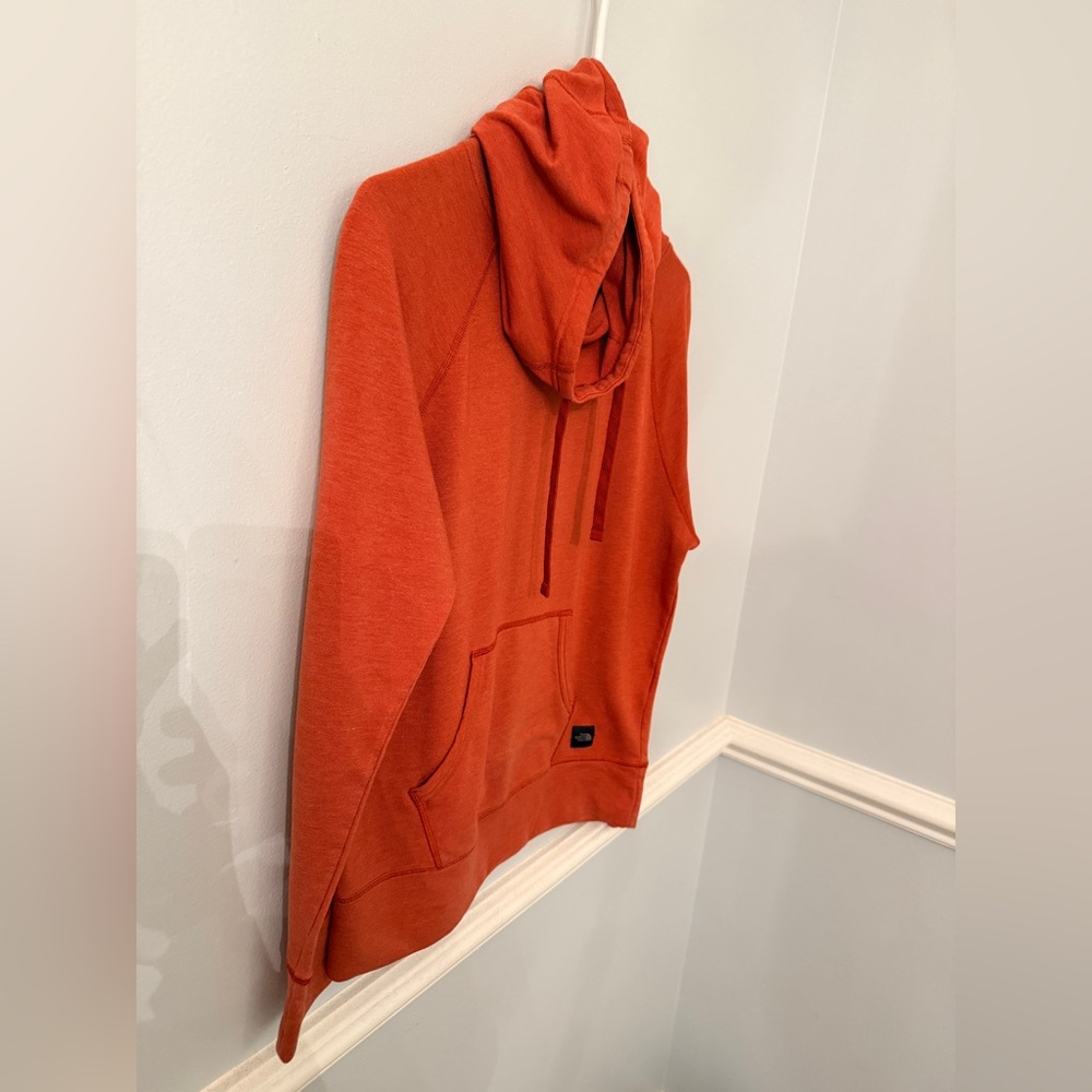 The North Face Cowl Neck Pullover Hoodie Coral Orange Kangaroo Pocket S/M - Picture 5 of 8